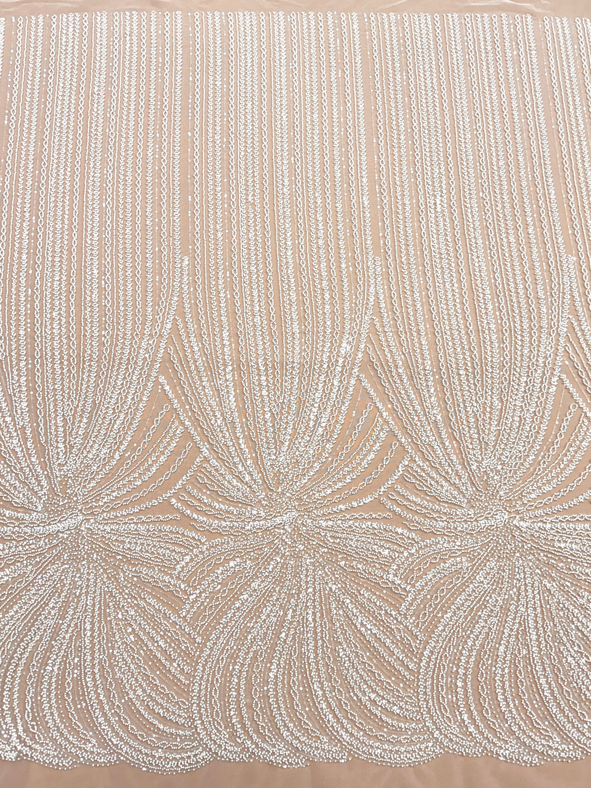 Ivory Couture Lace with Linear Pattern, Beads and Sequins