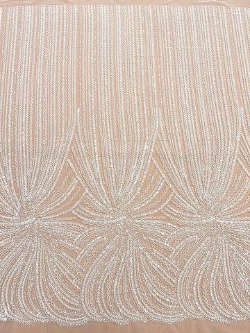 Ivory Couture Lace with Linear Pattern, Beads and Sequins