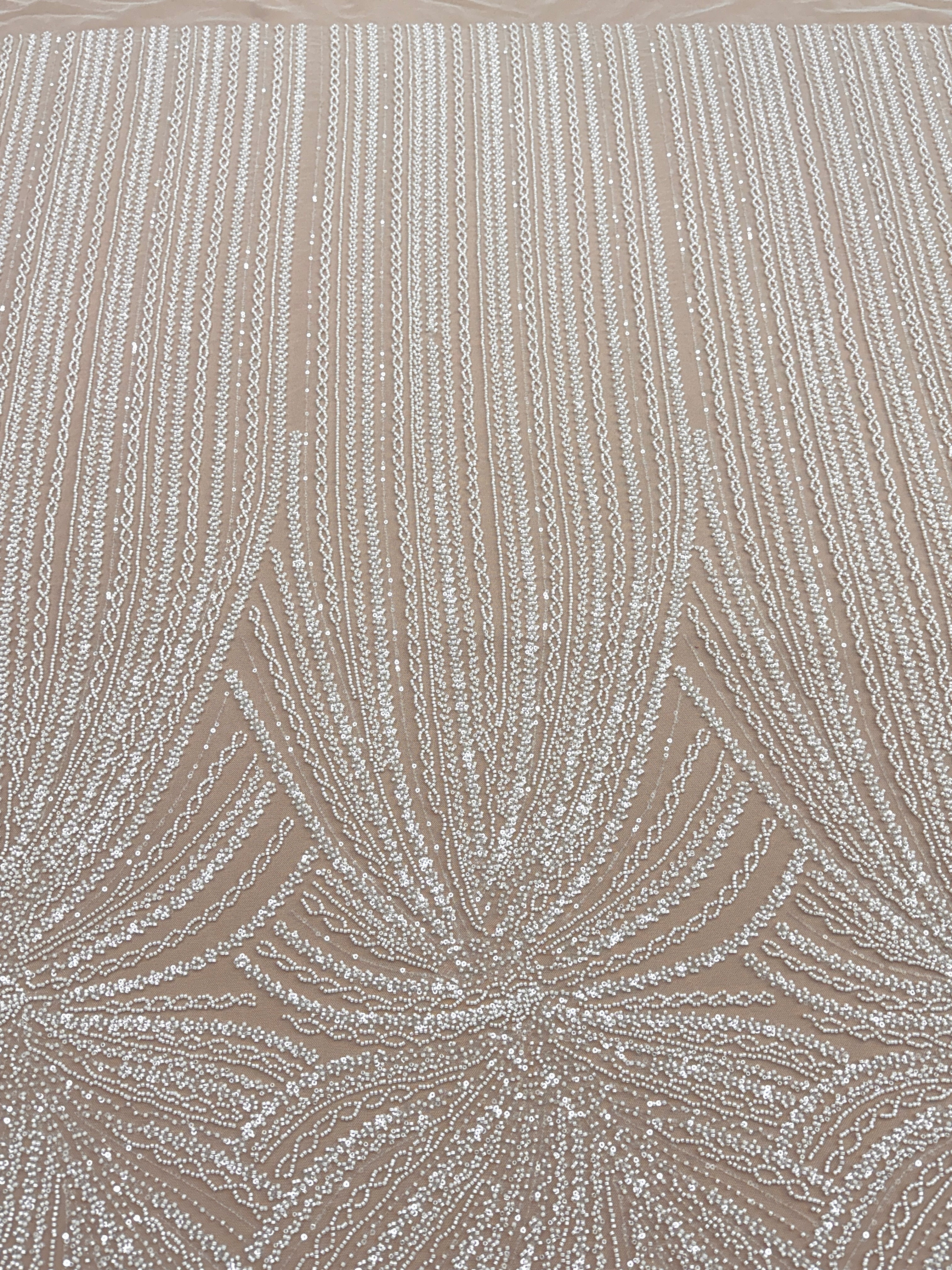 Dantela Couture Ivory cu Model Liniar, cu Margele si Paiete