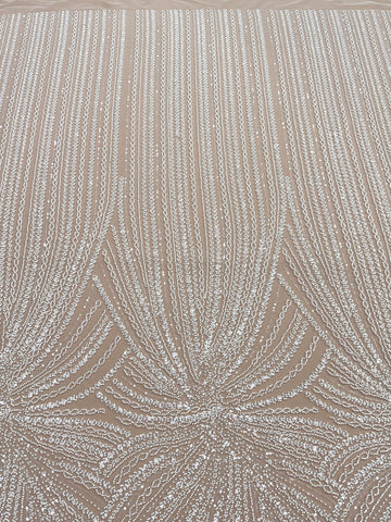 Dantela Couture Ivory cu Model Liniar, cu Margele si Paiete