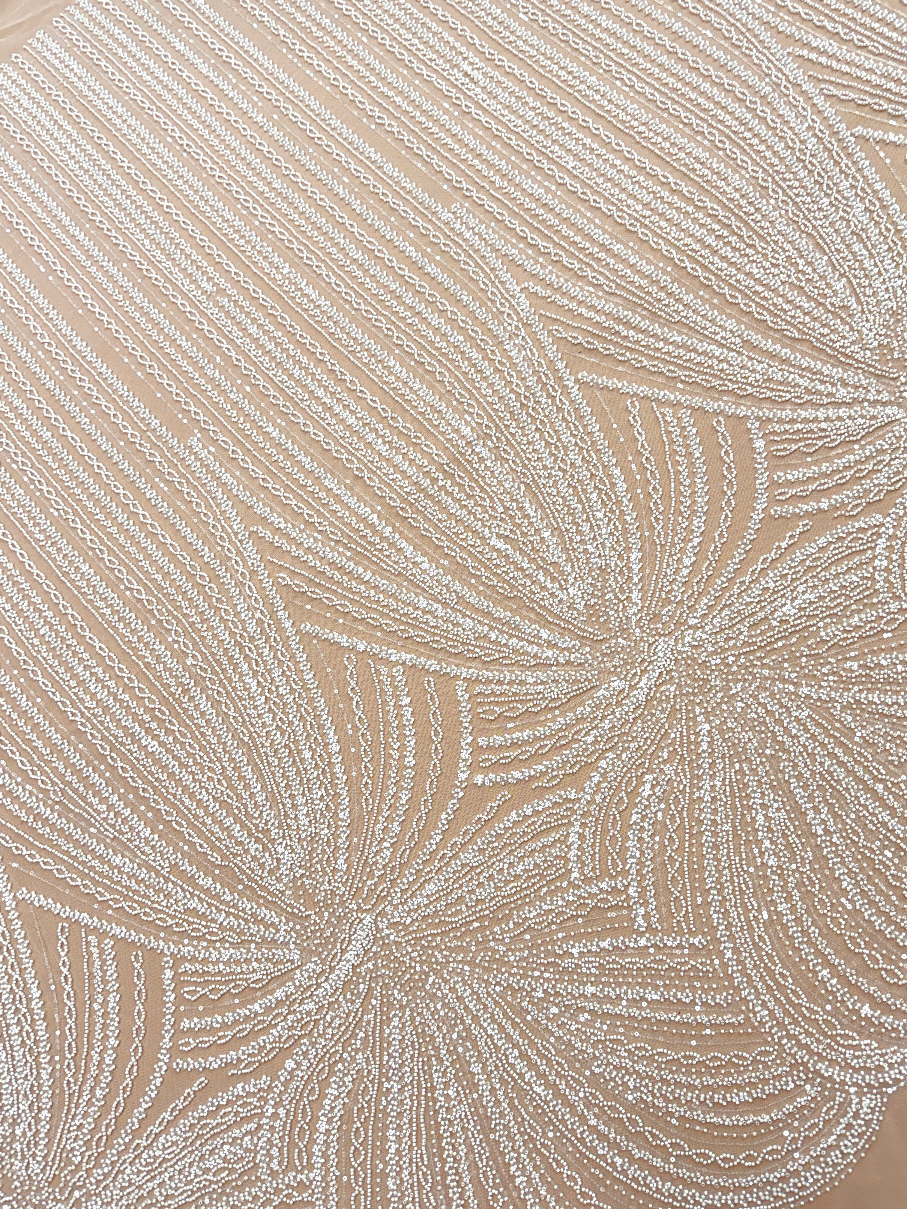 Ivory Couture Lace with Linear Pattern, Beads and Sequins