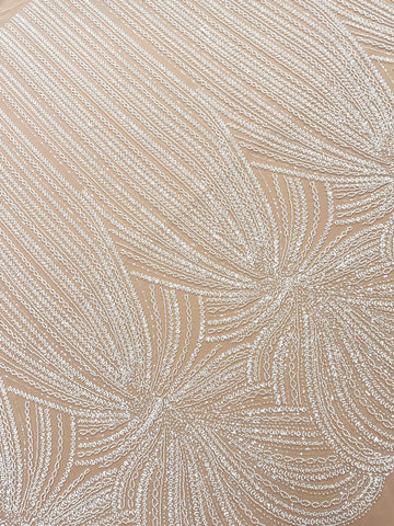 Ivory Couture Lace with Linear Pattern, Beads and Sequins