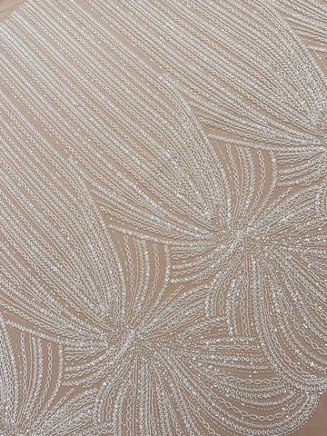 Dantela Couture Ivory cu Model Liniar, cu Margele si Paiete