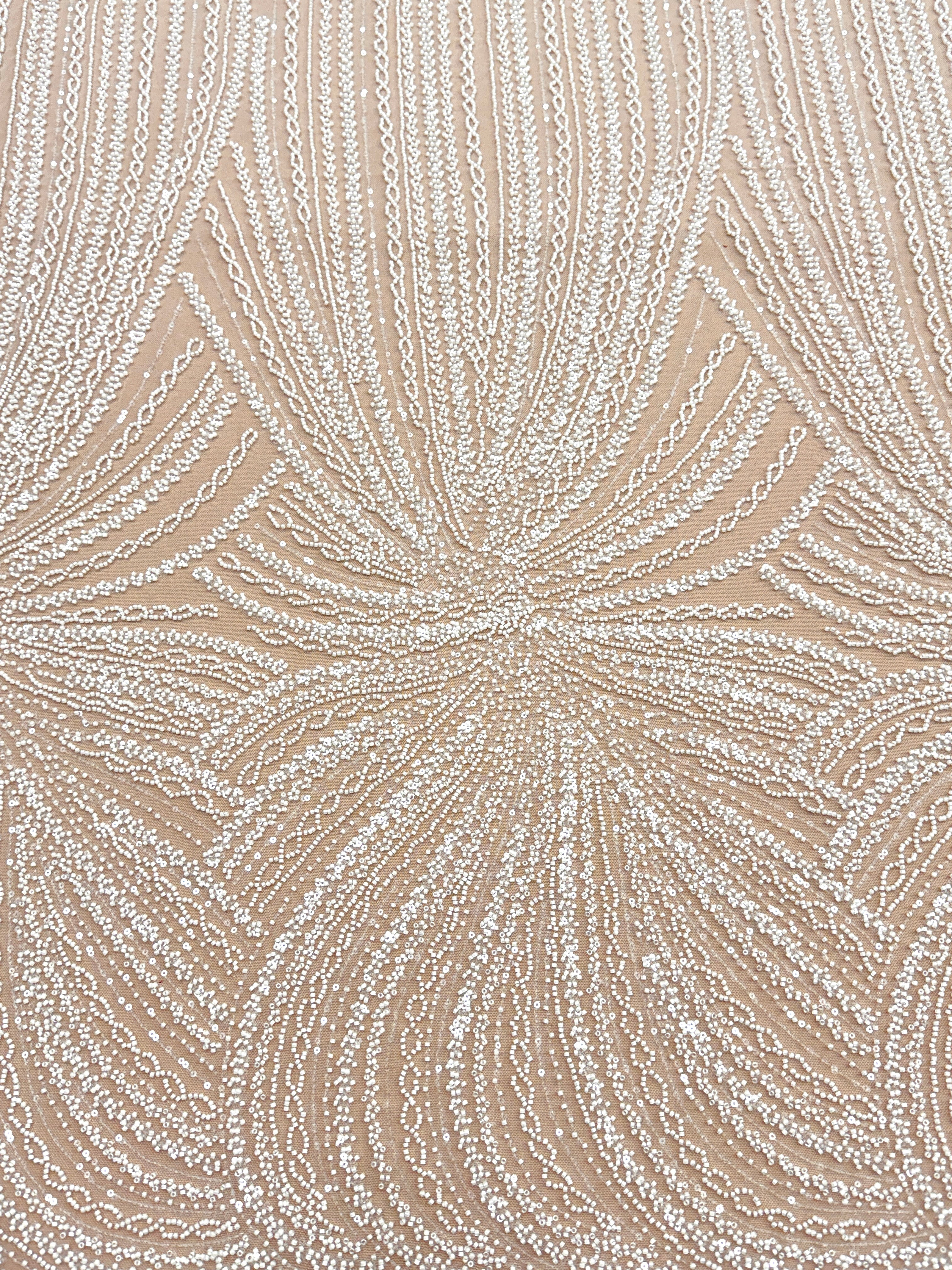 Ivory Couture Lace with Linear Pattern, Beads and Sequins