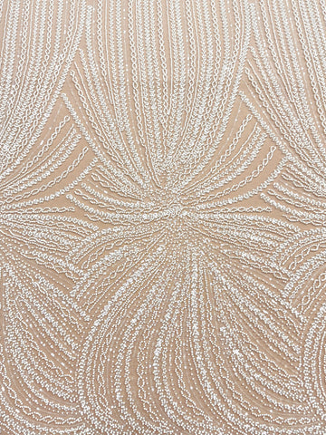 Ivory Couture Lace with Linear Pattern, Beads and Sequins