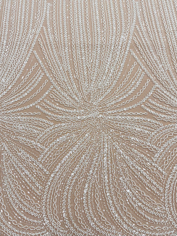 Dantela Couture Ivory cu Model Liniar, cu Margele si Paiete