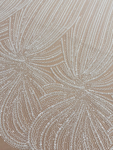 Dantela Couture Ivory cu Model Liniar, cu Margele si Paiete