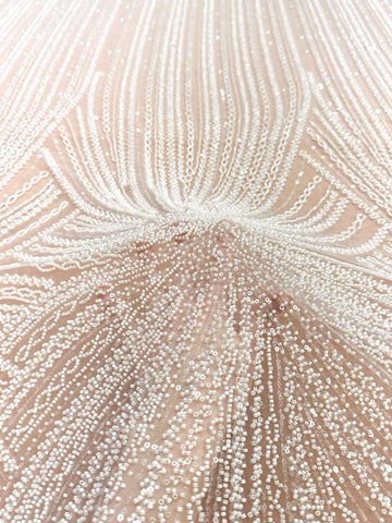 Ivory Couture Lace with Linear Pattern, Beads and Sequins