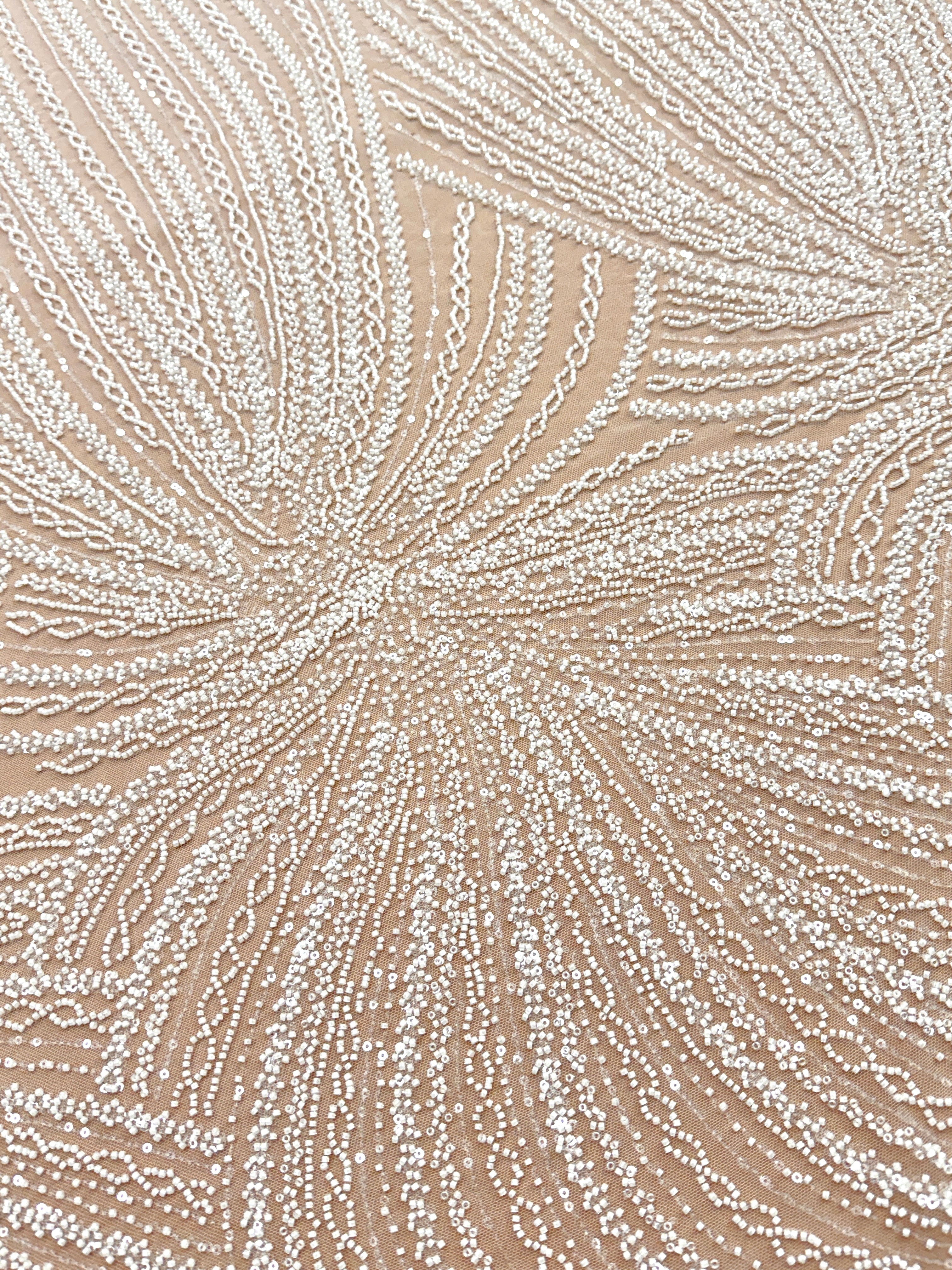 Ivory Couture Lace with Linear Pattern, Beads and Sequins
