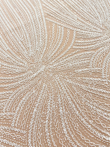 Ivory Couture Lace with Linear Pattern, Beads and Sequins