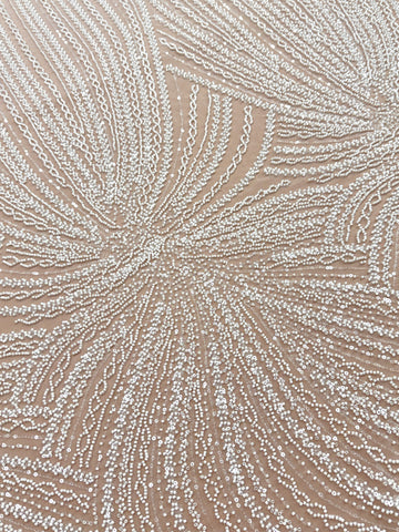 Dantela Couture Ivory cu Model Liniar, cu Margele si Paiete