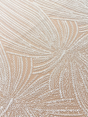 Dantela Couture Ivory cu Model Liniar, cu Margele si Paiete