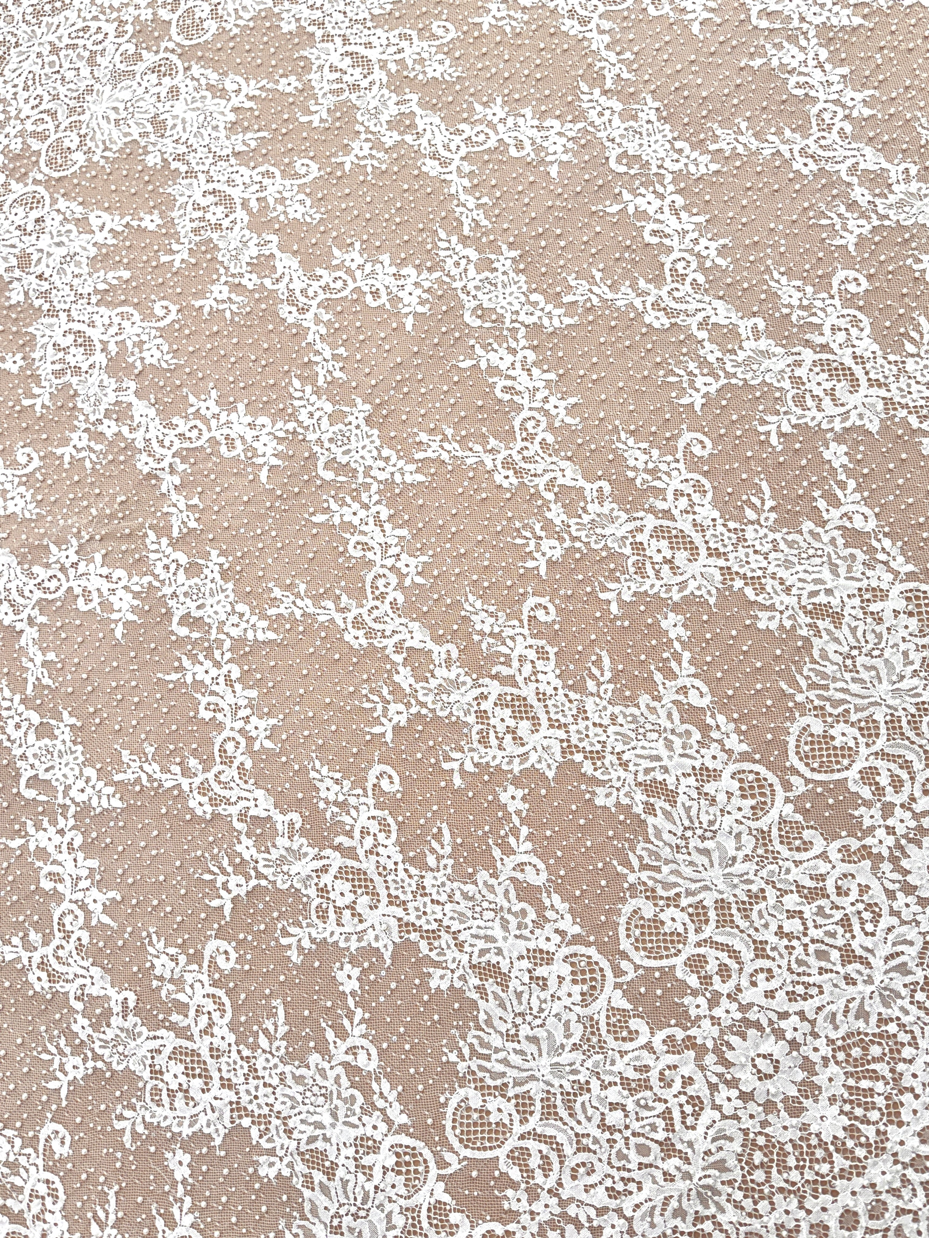 Ivory Chantilly Lace with Pearls, Beads and Sequins - 3 m Coupon