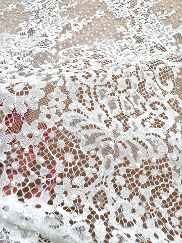 Ivory Chantilly Lace with Pearls, Beads and Sequins - 3 m Coupon