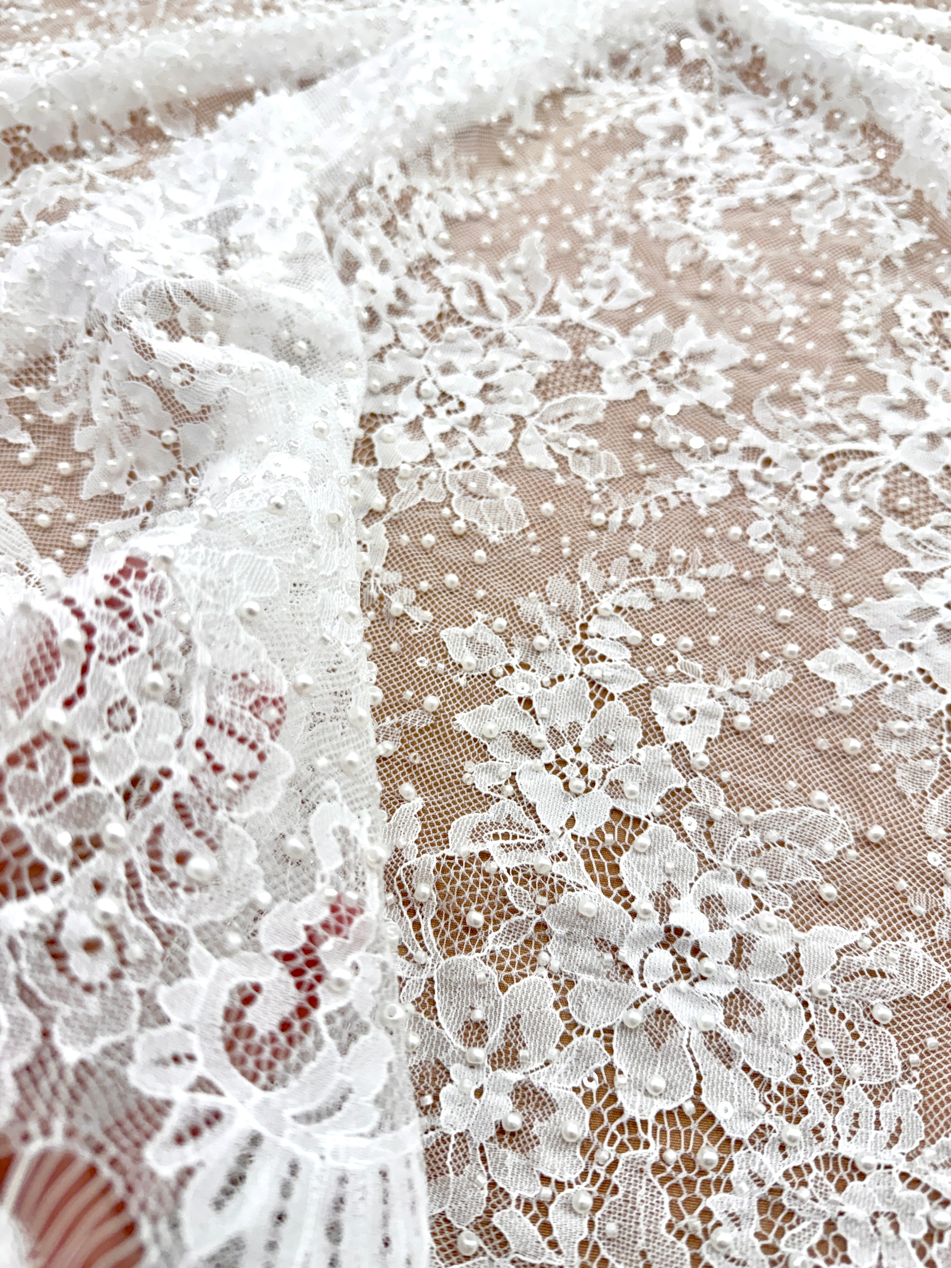 Ivory Chantilly Lace with Pearls, Beads and Sequins - 3 m Coupon