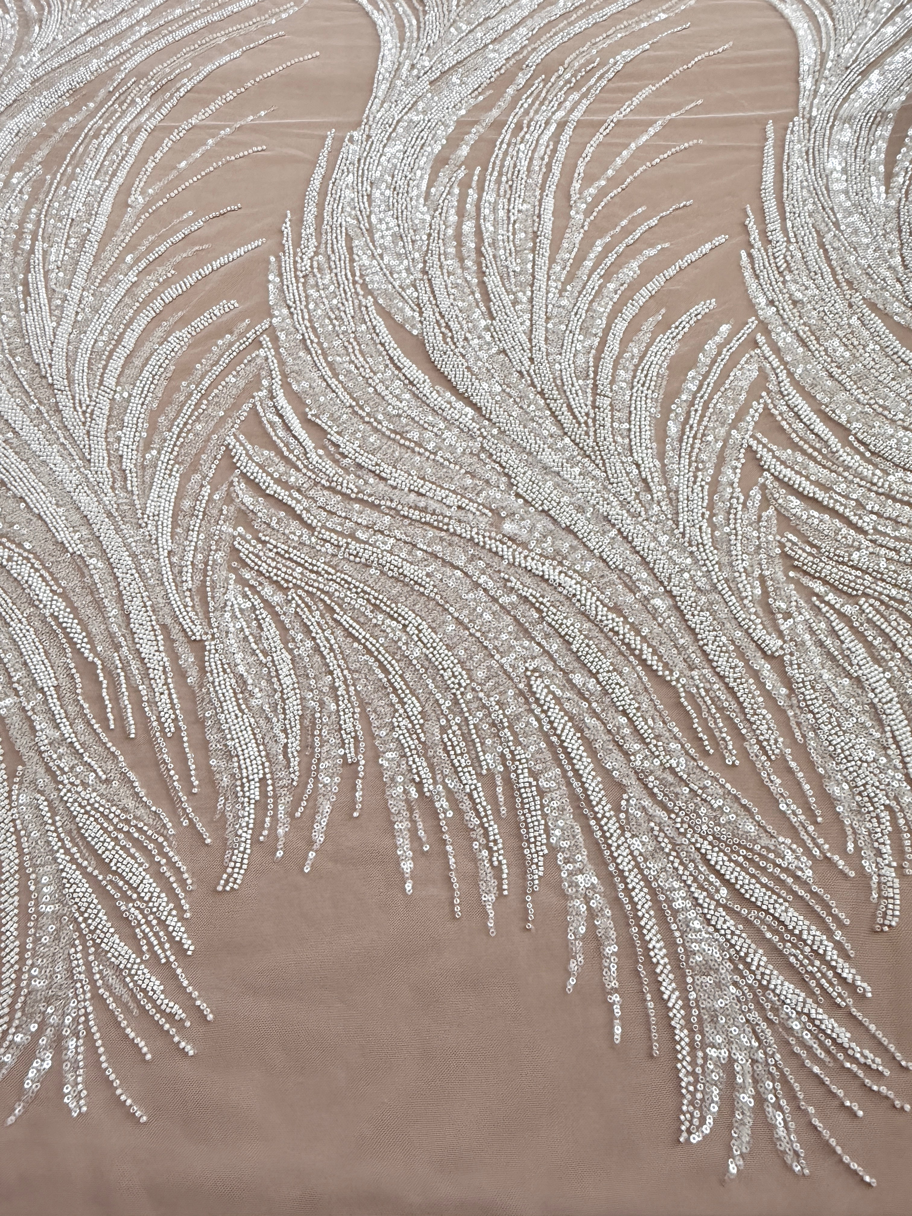 Dantela Couture Ivory cu Panou, cu Margele si Paiete