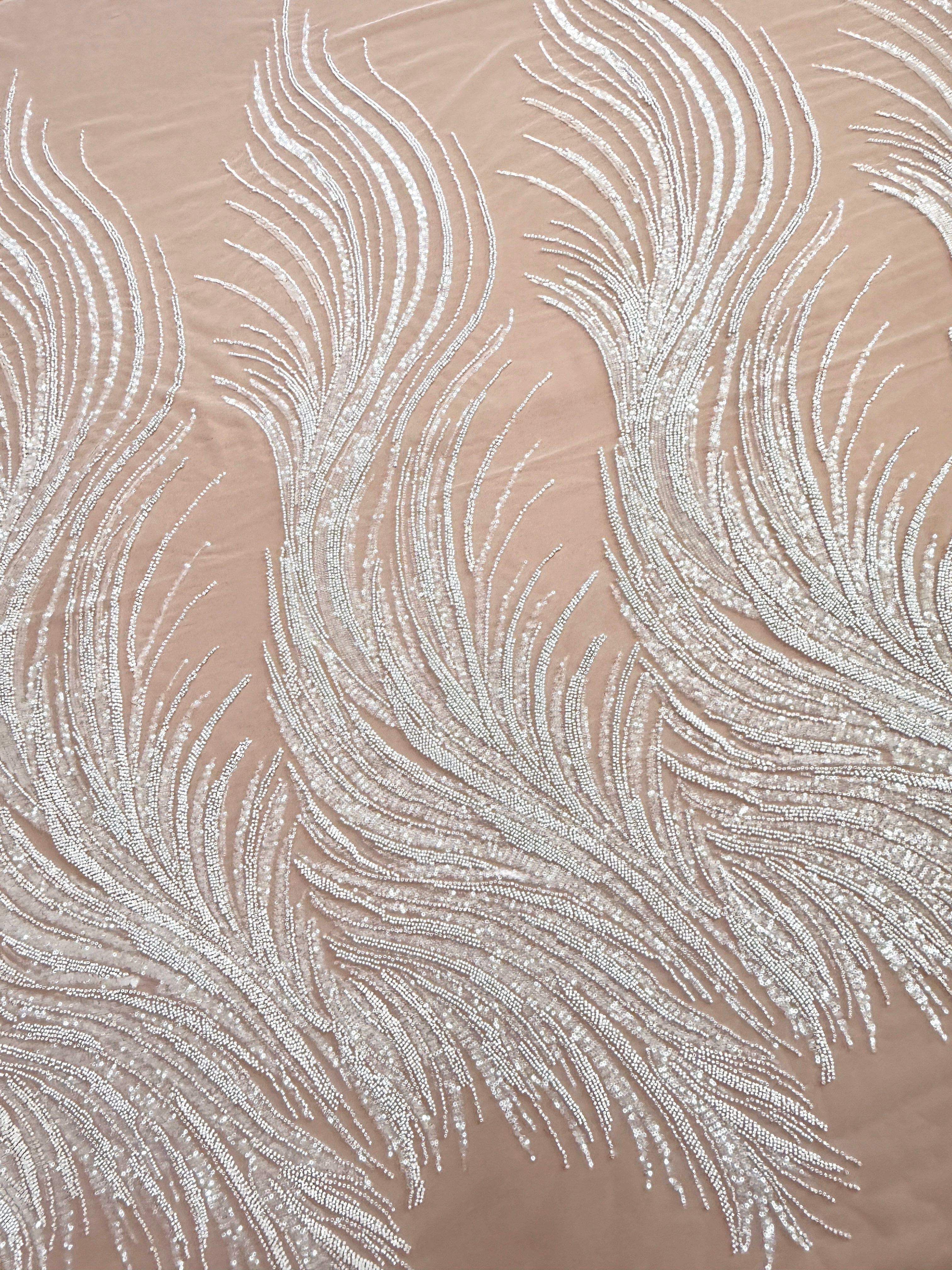 Dantela Couture Ivory cu Panou, cu Margele si Paiete
