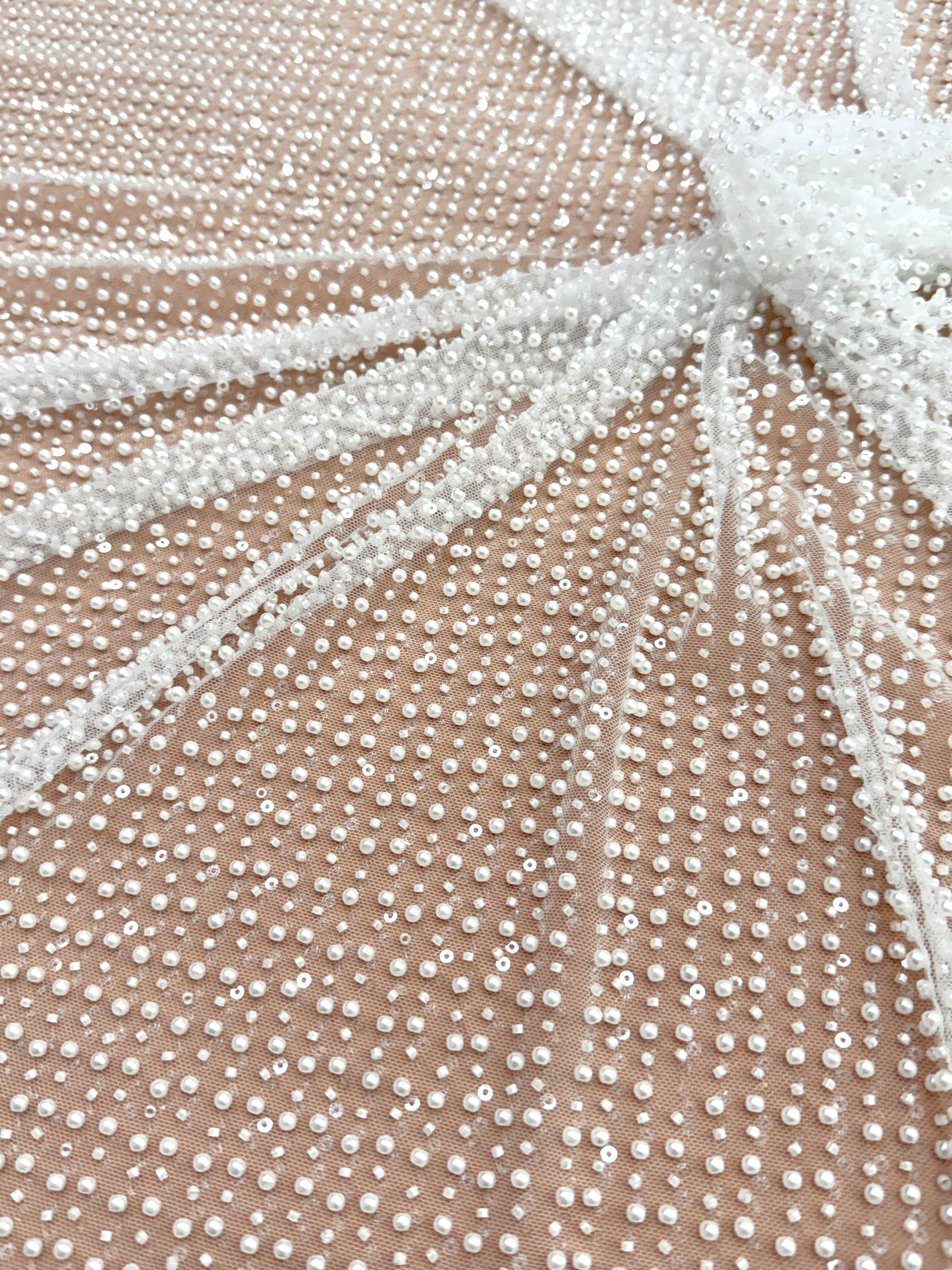 Dantela Couture Ivory Model General, cu Perle, Margele si Paiete