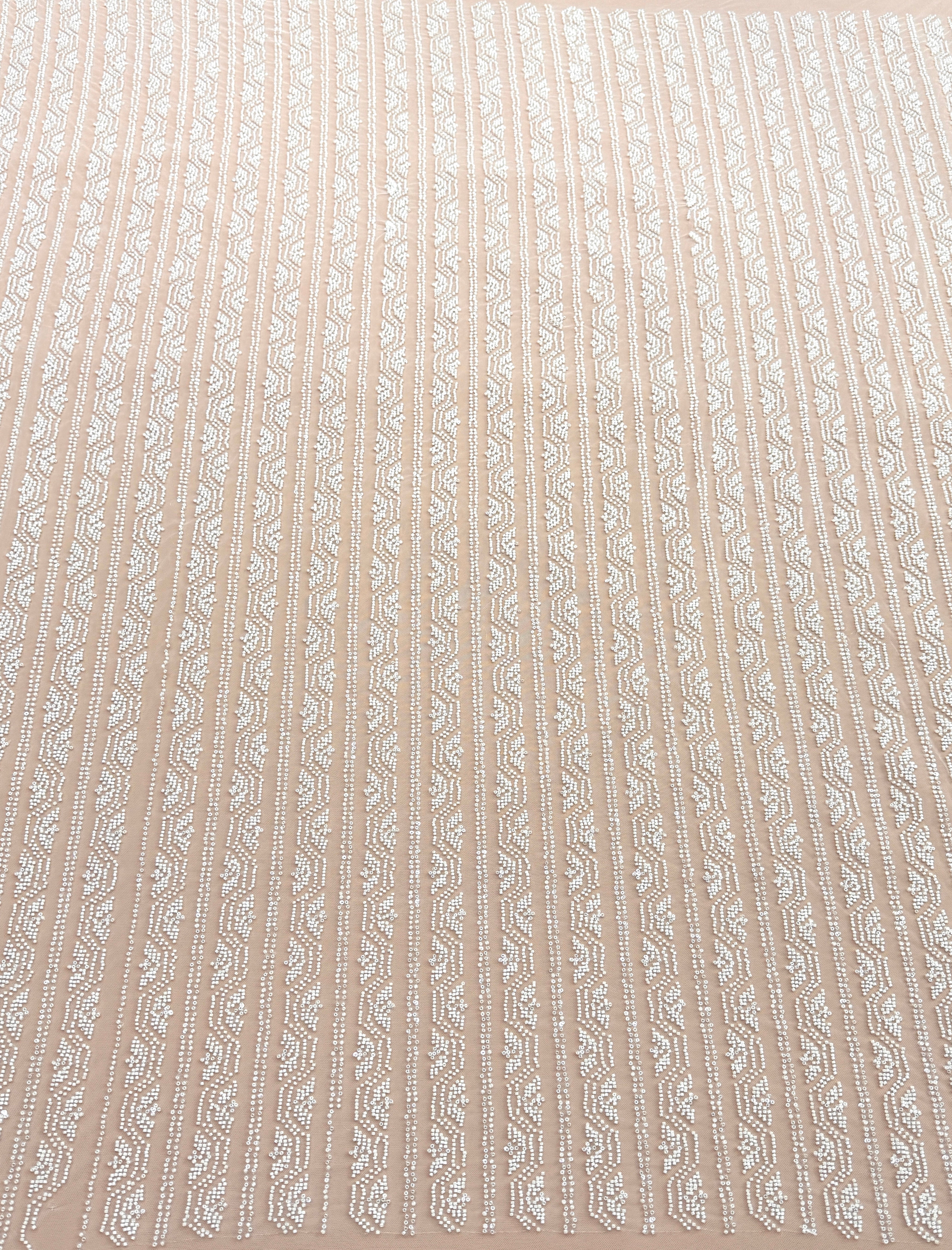 Dantela Ivory cu Model Geometric, cu Margele