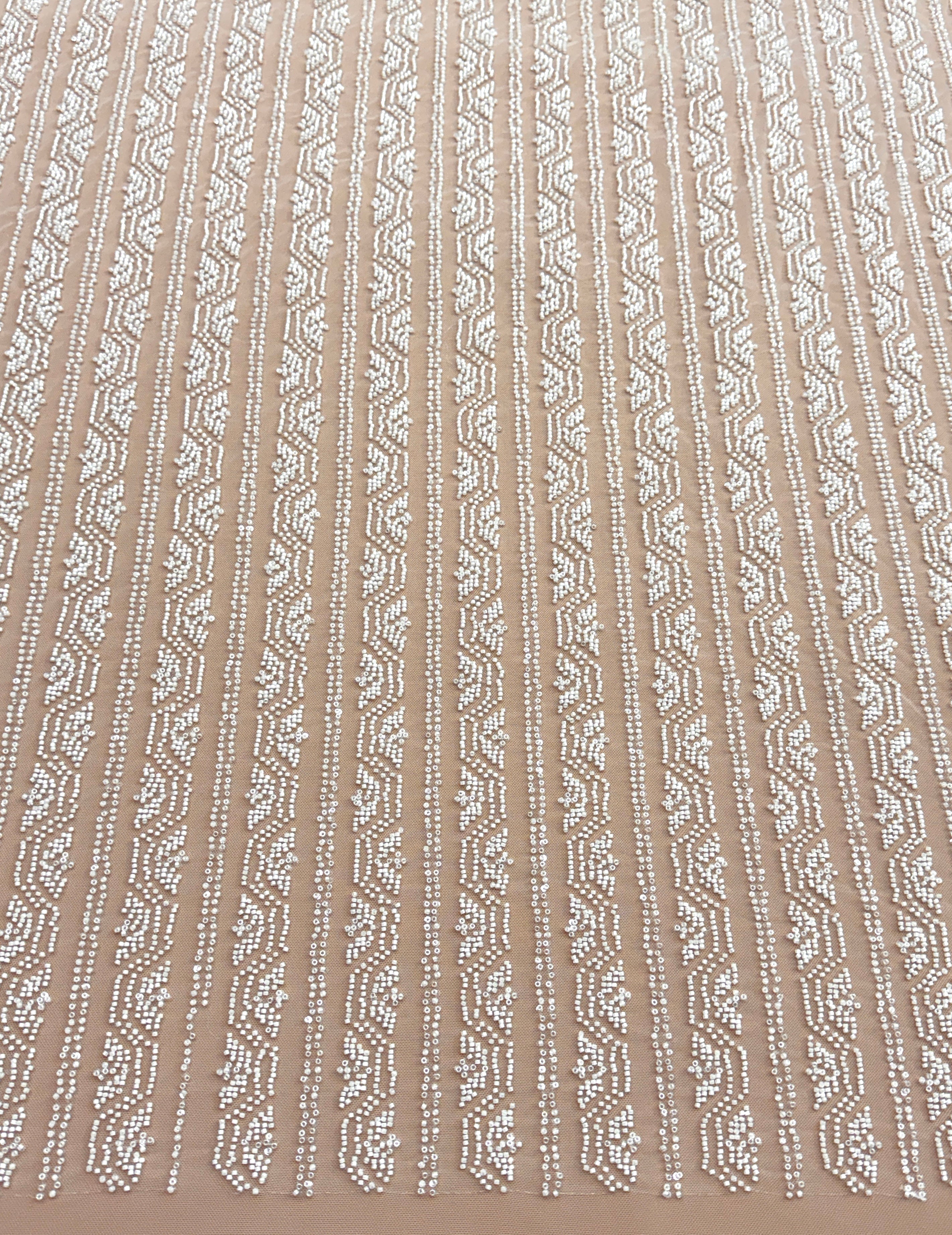 Dantela Ivory cu Model Geometric, cu Margele