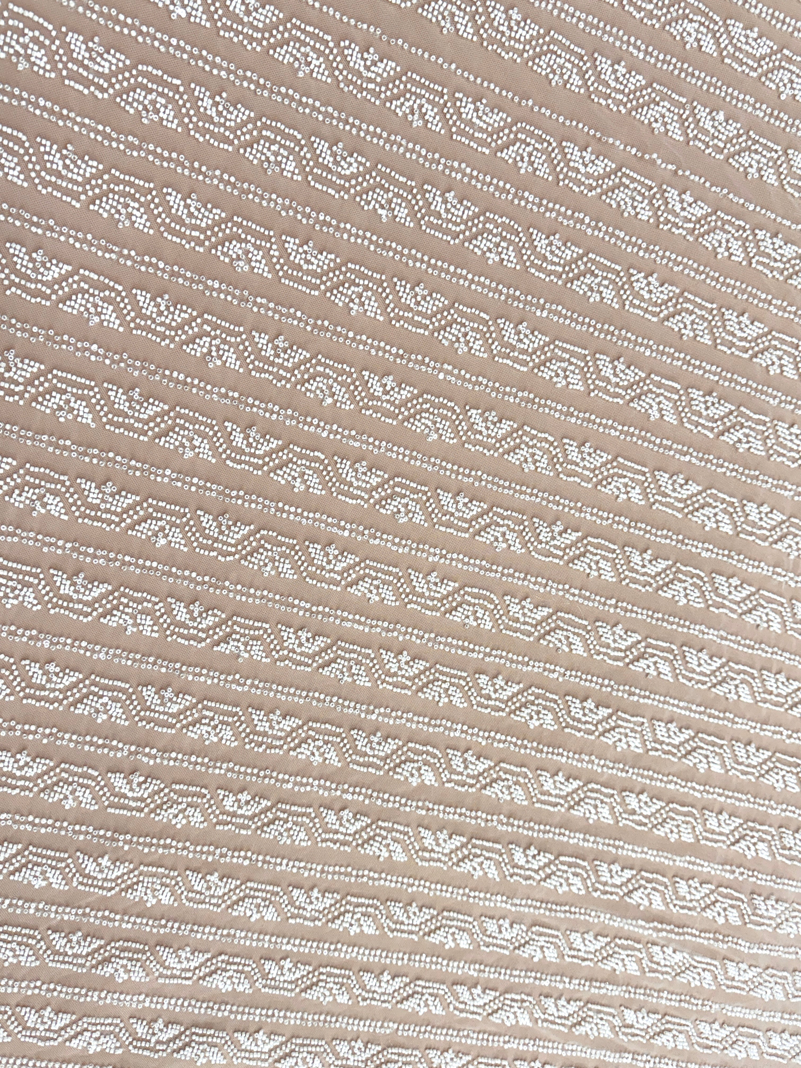 Dantela Ivory cu Model Geometric, cu Margele