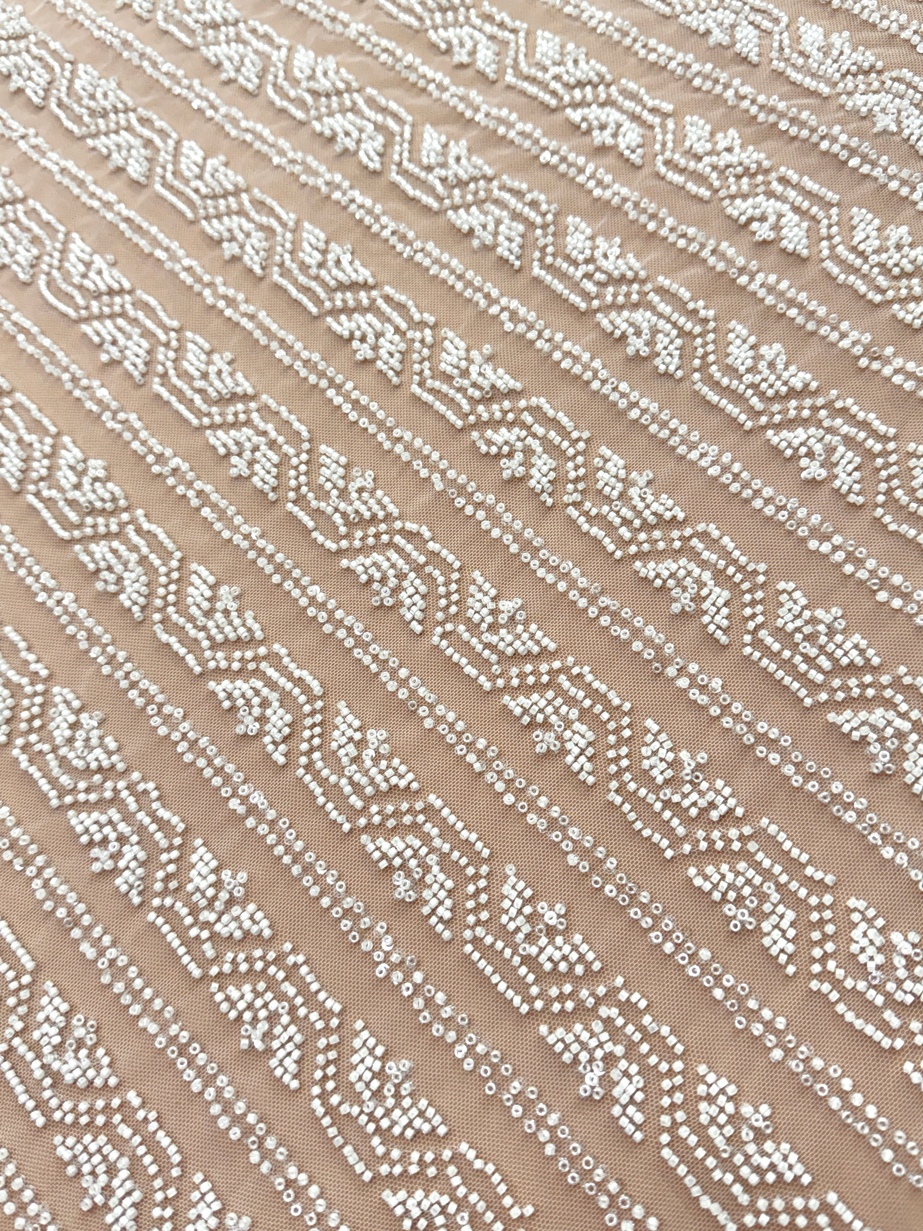 Dantela Ivory cu Model Geometric, cu Margele