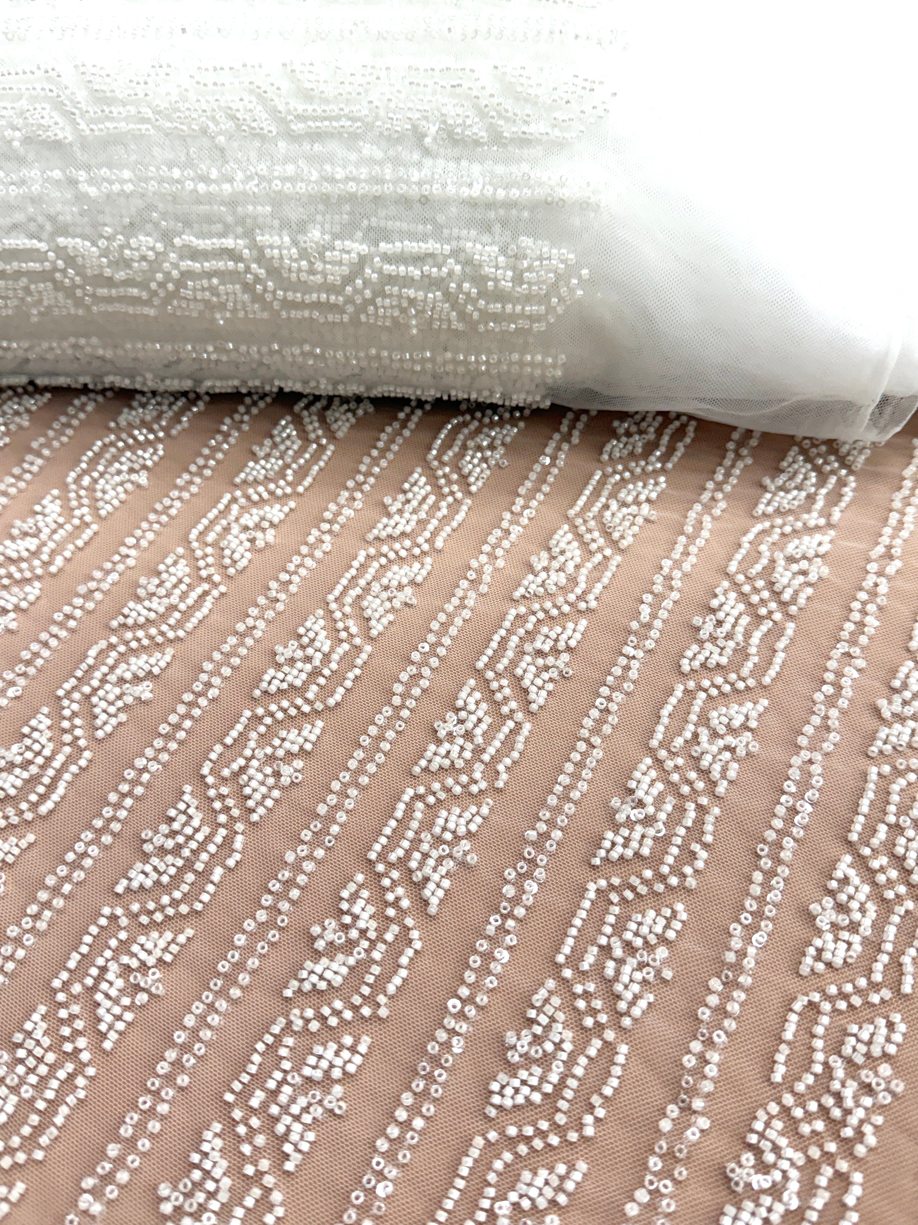 Dantela Ivory cu Model Geometric, cu Margele