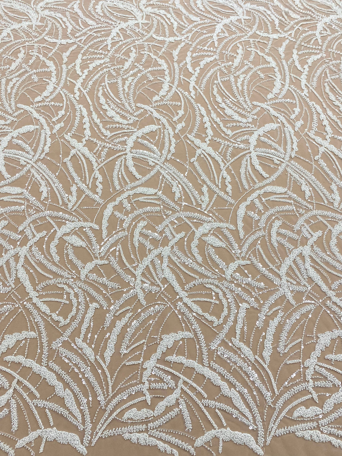 Dantela Couture Ivory cu Model Geometric, cu Margele si Paiete