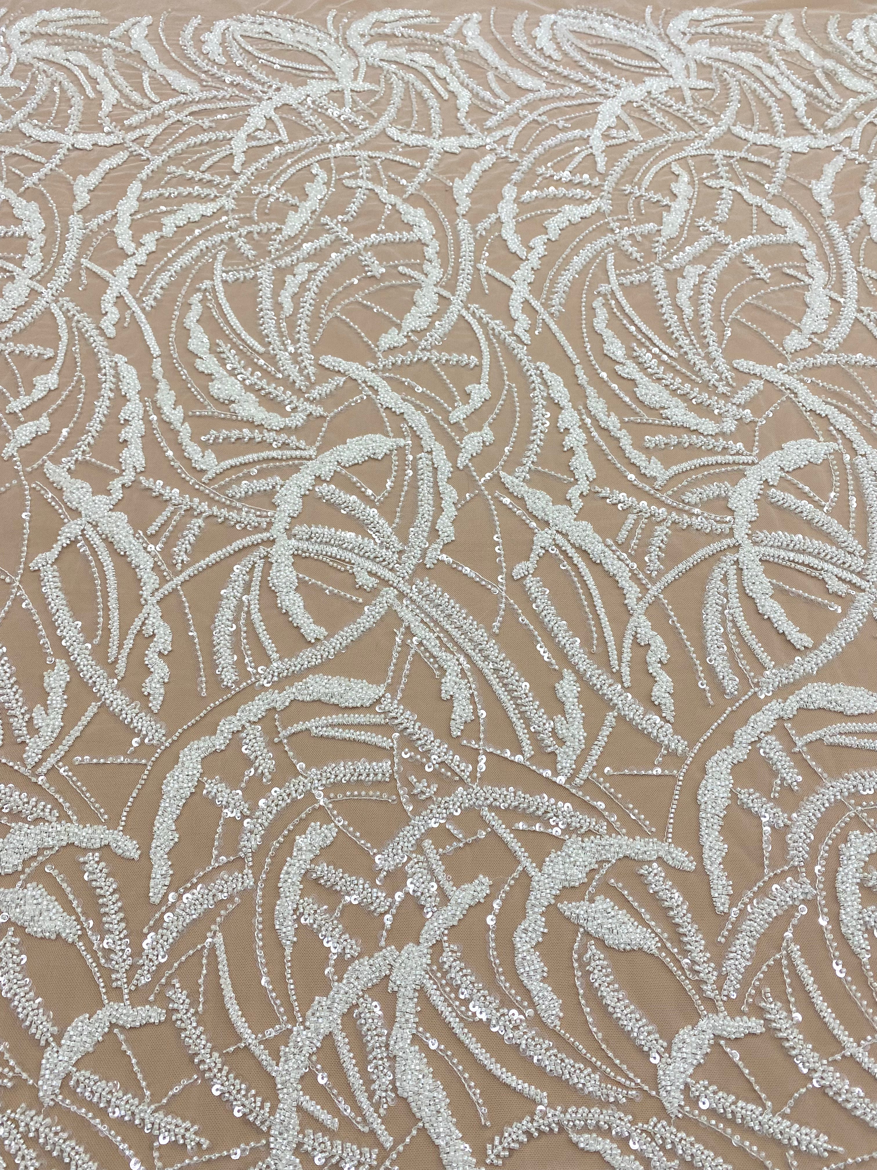 Dantela Couture Ivory cu Model Geometric, cu Margele si Paiete