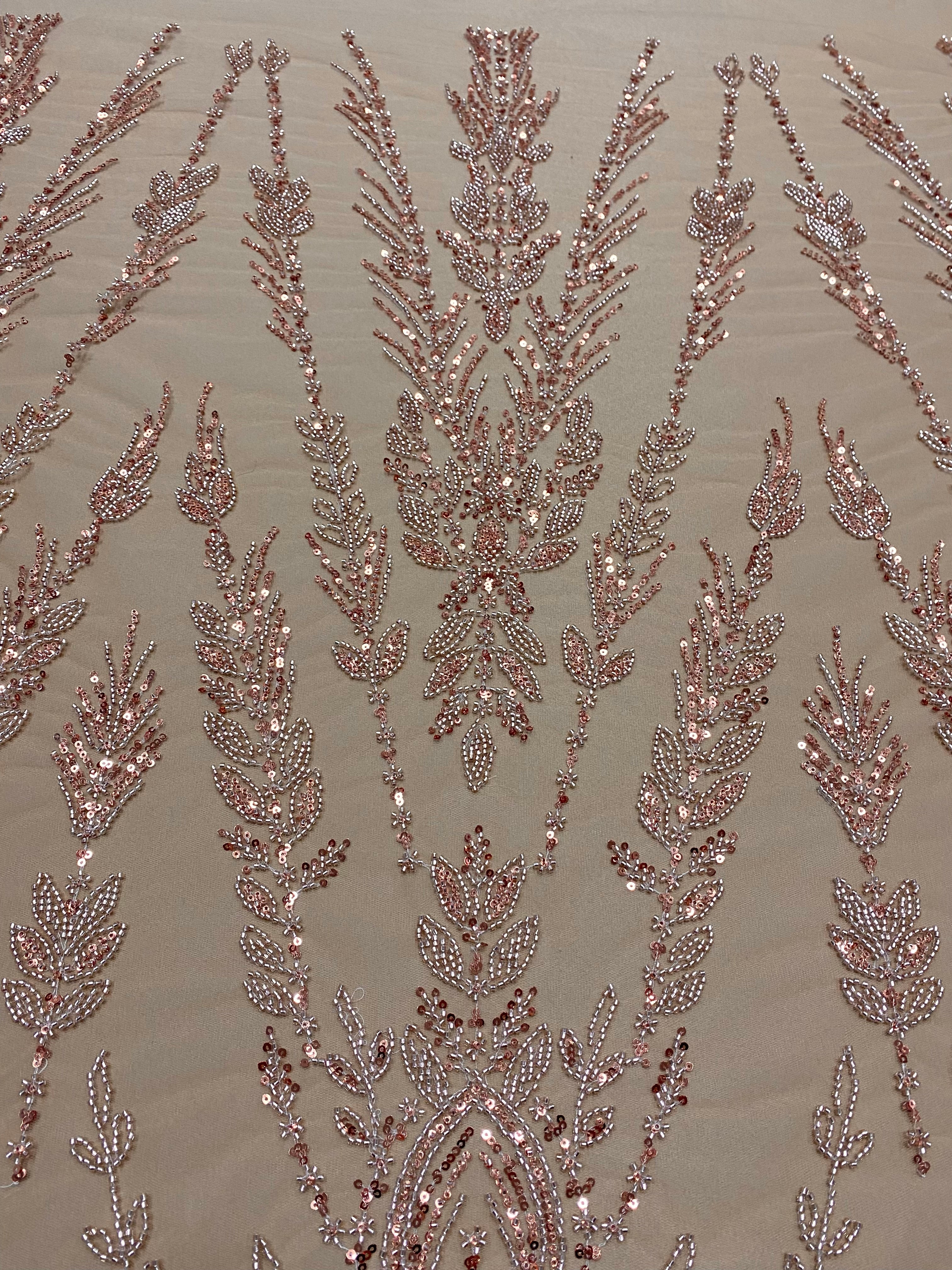 Dantela Couture Arany Rose Szimmetrikus Mintával, Gyöngyökkel és Flitterekkel