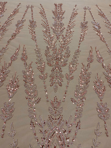 Dantela Couture Arany Rose Szimmetrikus Mintával, Gyöngyökkel és Flitterekkel