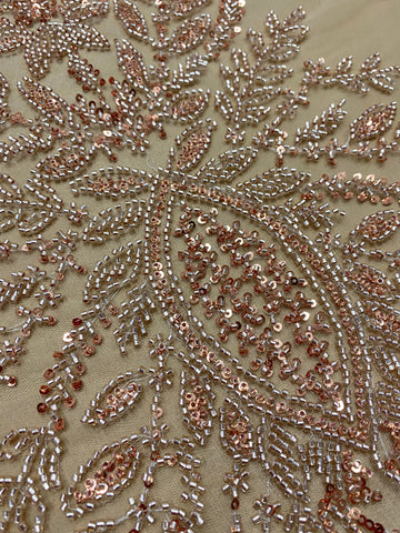 Dantela Couture Arany Rose Szimmetrikus Mintával, Gyöngyökkel és Flitterekkel
