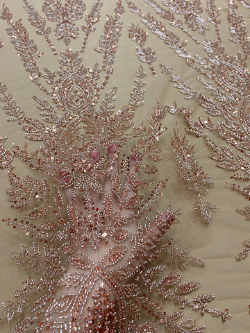 Dantela Couture Arany Rose Szimmetrikus Mintával, Gyöngyökkel és Flitterekkel