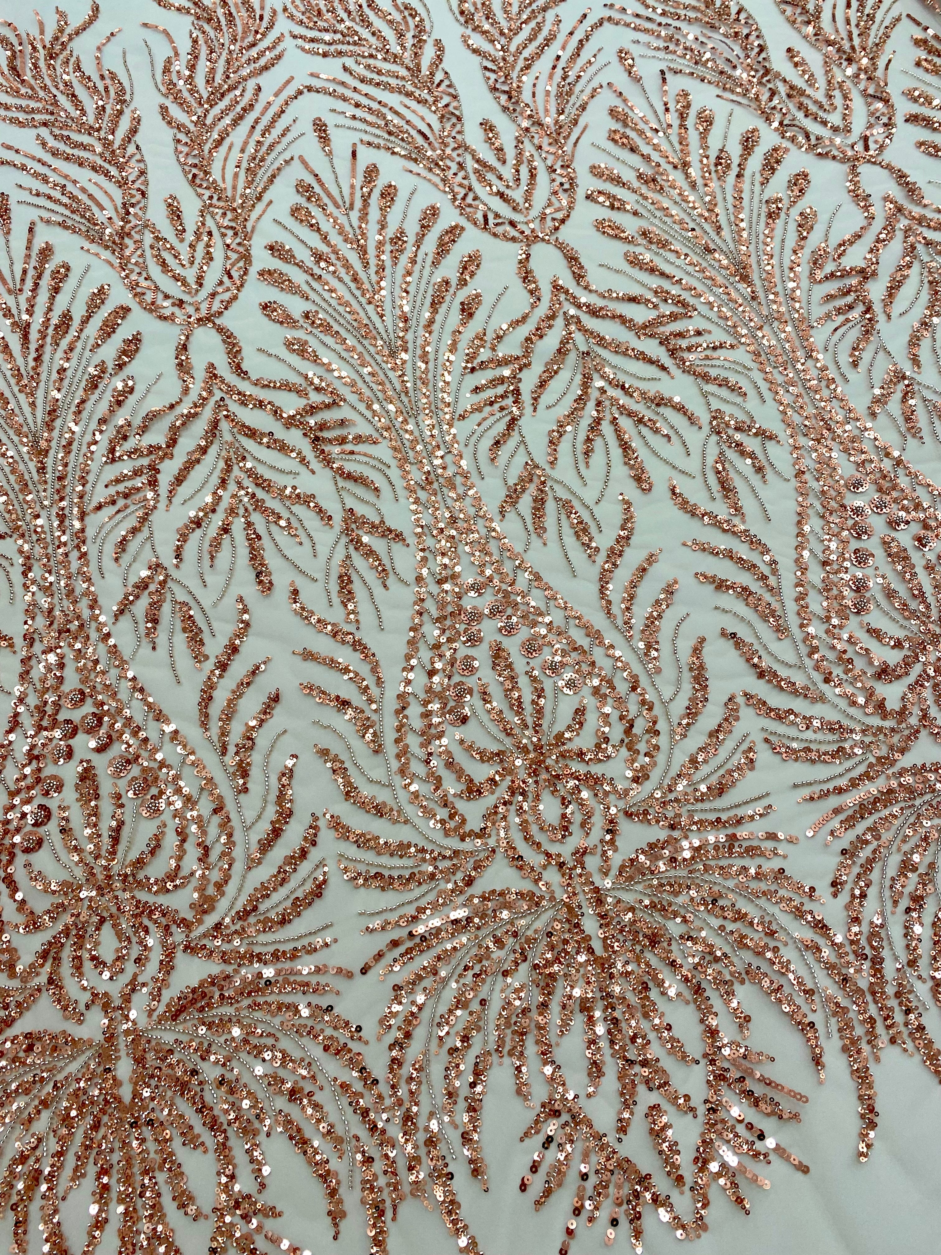 Dantela Couture Arany Rose geometriai mintával, gyöngyökkel és flitterekkel