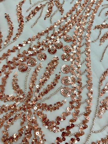Dantela Couture Arany Rose geometriai mintával, gyöngyökkel és flitterekkel