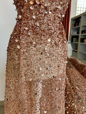 Cupon de 0,95 m din Dantela Auriu Rose Haute Couture