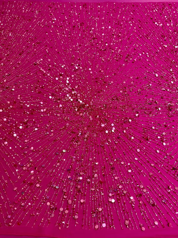 Fukszia Haute Couture csipke gyöngysorokkal