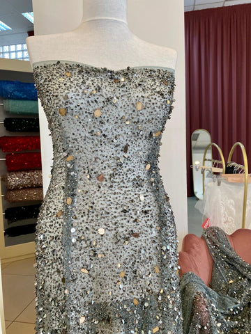 Csipke Antracit Szürke Haute Couture, Réz Tükrökkel