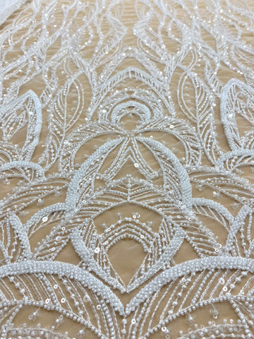Dantela Couture Ivory geometriai mintával, gyöngyökkel és flitterekkel
