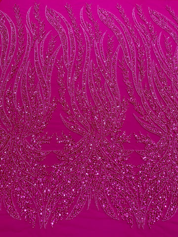 Dantela Couture Fucsia gyöngyökkel, gyöngyökkel és flitterekkel díszített panellel