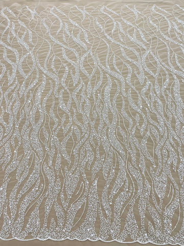Dantela Couture Ivory cu Siraguri, Margele si Paiete