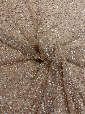 Csipke Couture arany rózsaszín átmenetes, gyöngyökkel, gyöngyökkel és flitterekkel