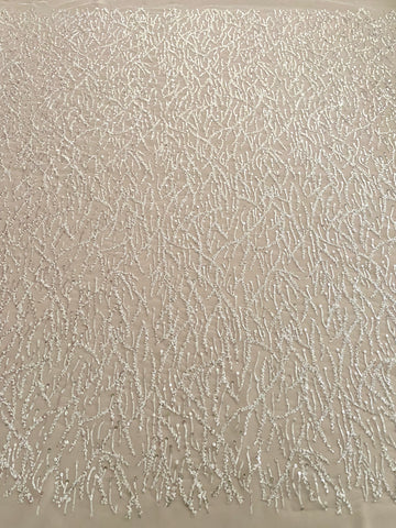 Dantela Couture Ivory cu Model Liniar, cu Margele si Paiete