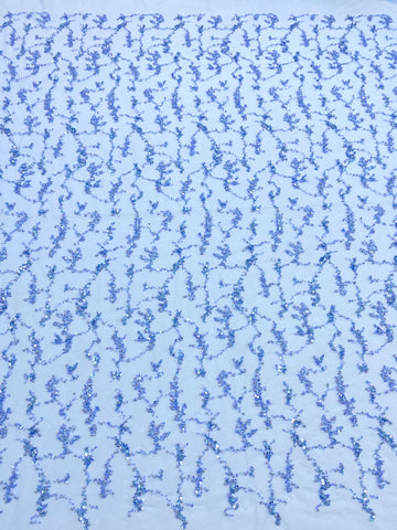 Dantela Couture Sky Blue cu Perle, Margele si Paiete