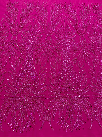 Dantela Couture Fucsia geometriai mintával, gyöngyökkel és flitterekkel