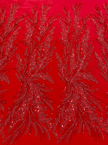 Dantela Couture Rosie cu Model Floral, cu Margele si Paiete