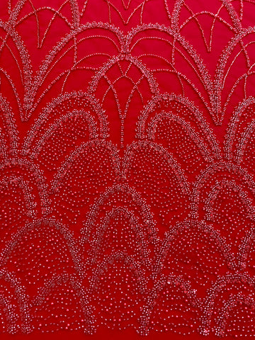 Dantela Couture Rosie cu Model Geometric, cu Perle, Margele si Paiete