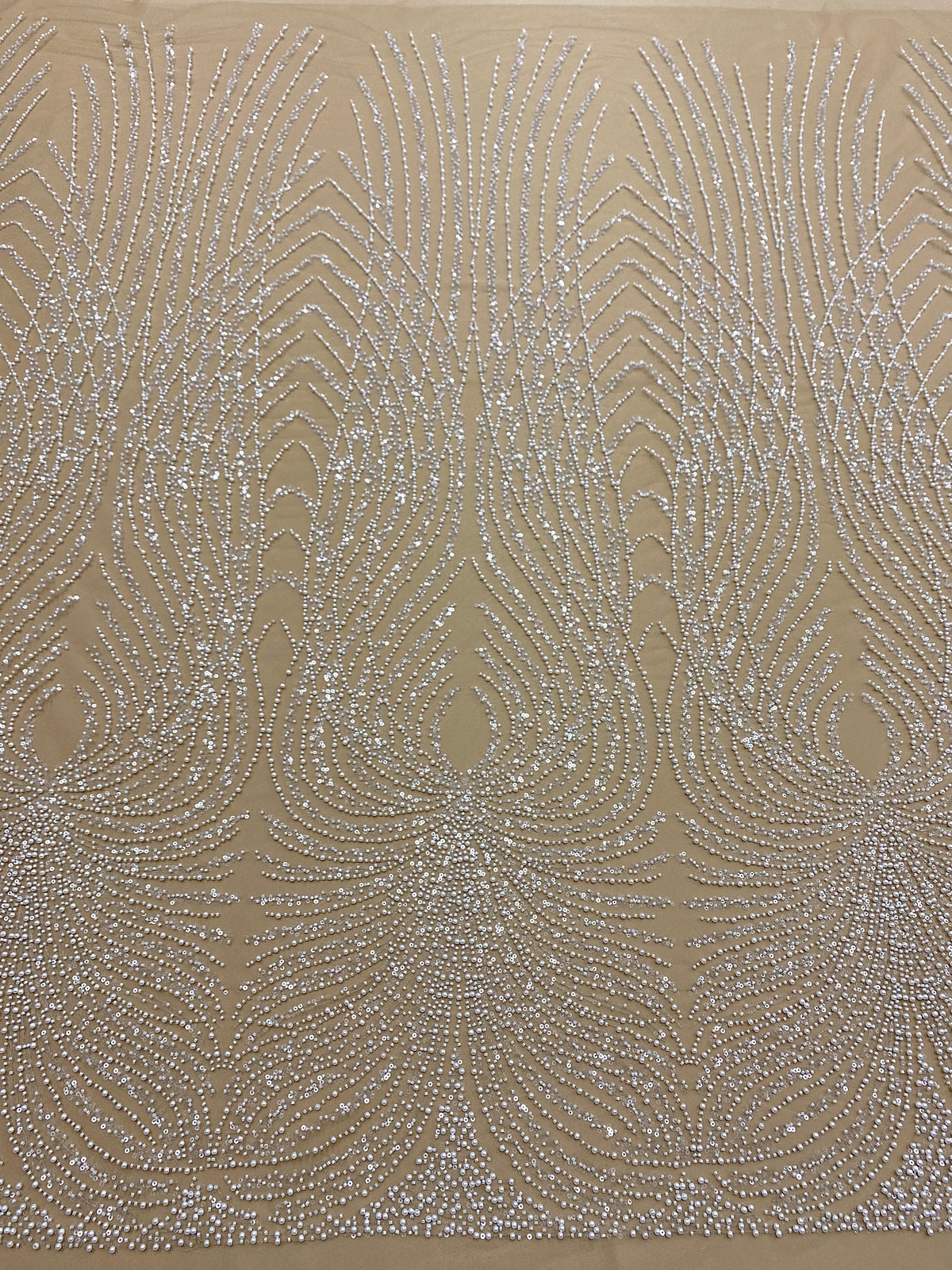 Dantela Couture Ivory cu Tulle Nude cu Panou, cu Perle, Margele si Paiete