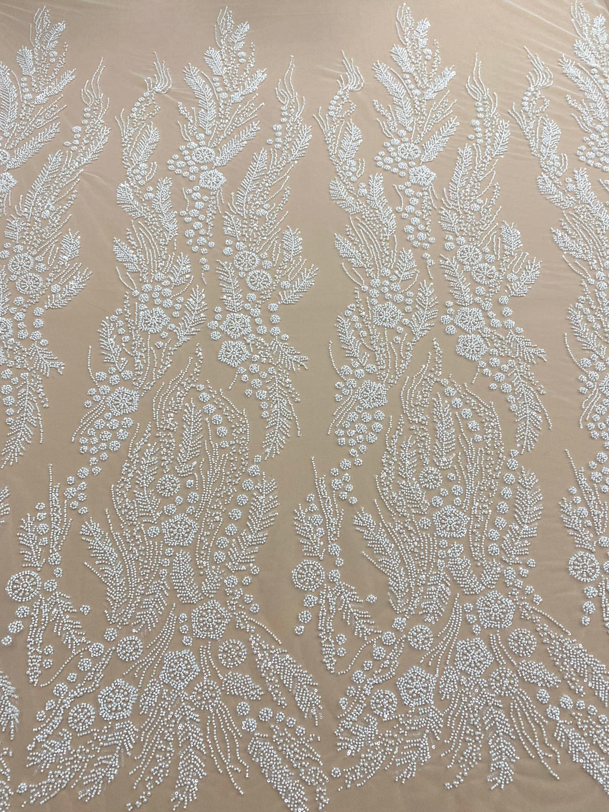 Dantela Couture Ivory cu Model Floral, Perle, Margele si Paiete