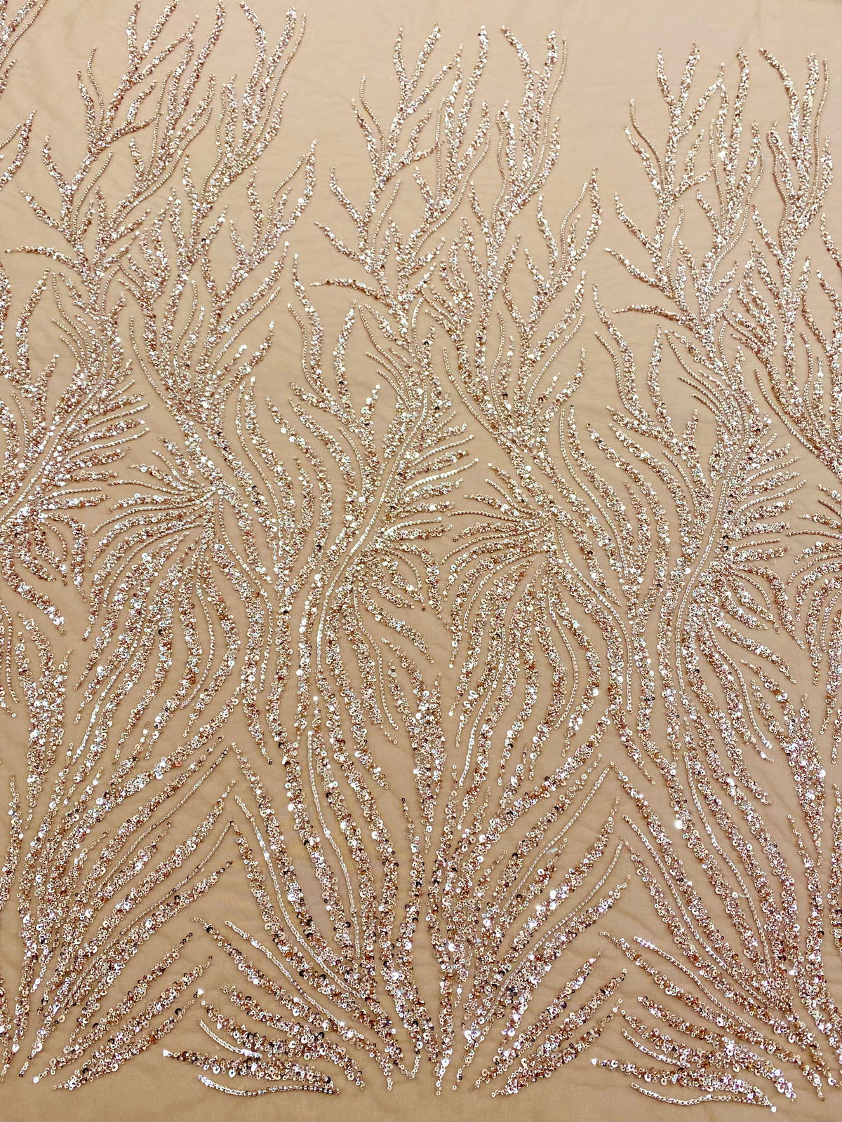 Dantela Couture Auriu Rose cu Siraguri, cu Margele si Paiete